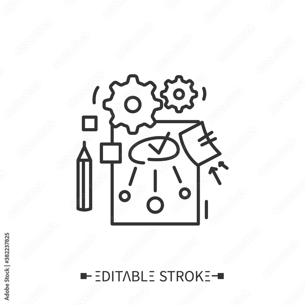 Product concept line icon. Product idea describing and structuring. Creative brainstorm. Business plan writing. Stages and elements of a successful production cycle. Editable stroke Product concept line icon. Product idea describing and structuring. Creative brainstorm. Business plan writing. Stages and elements of a successful production cycle. Editable stroke