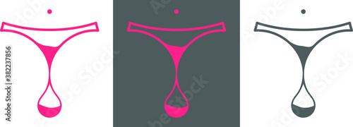 Menstruation vector icon set. Thong panties with blood drop. Woman silhouette healthcare concept. Hourglass concept