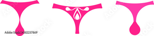 Menstruation uterus vector icon set. Thong panties with blood drop. Woman  healthcare concept. 