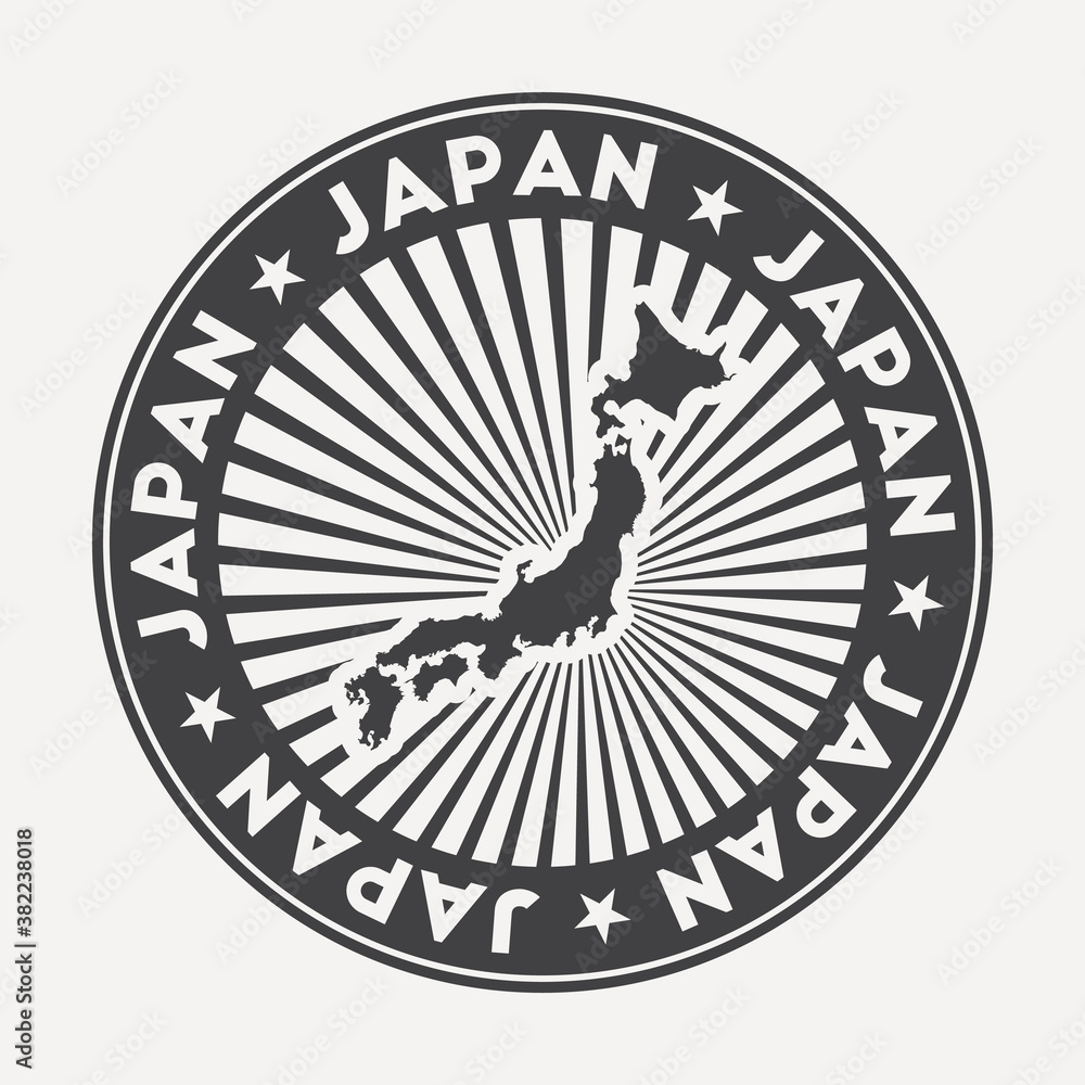 Japan round logo. Vintage travel badge with the circular name and map of country, vector illustration. Can be used as insignia, logotype, label, sticker or badge of the Japan.