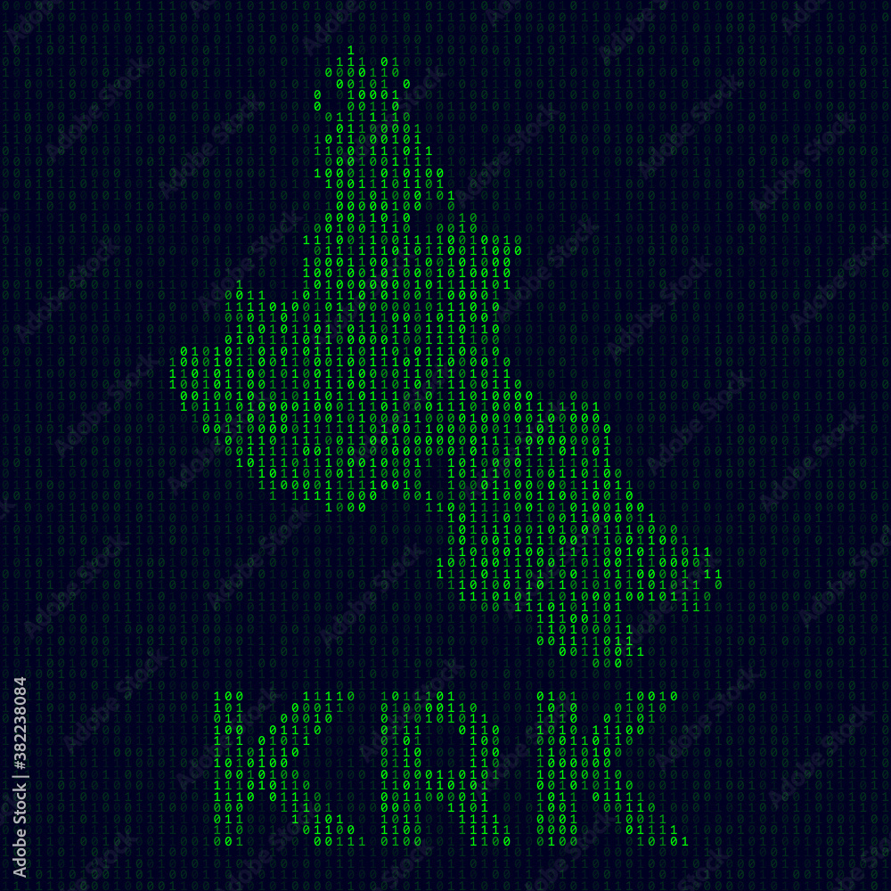 Digital Krk logo. Island symbol in hacker style. Binary code map of Krk ...