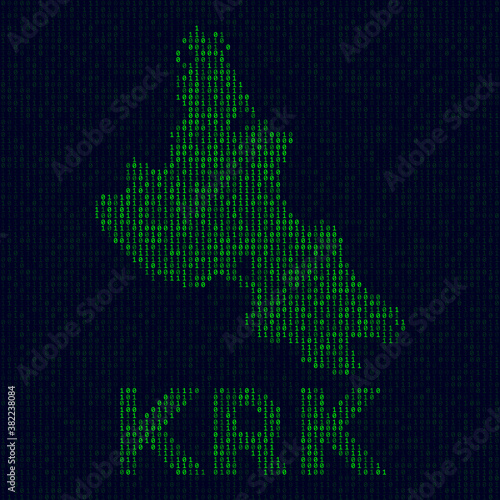 Digital Krk logo. Island symbol in hacker style. Binary code map of Krk with island name. Powerful vector illustration.