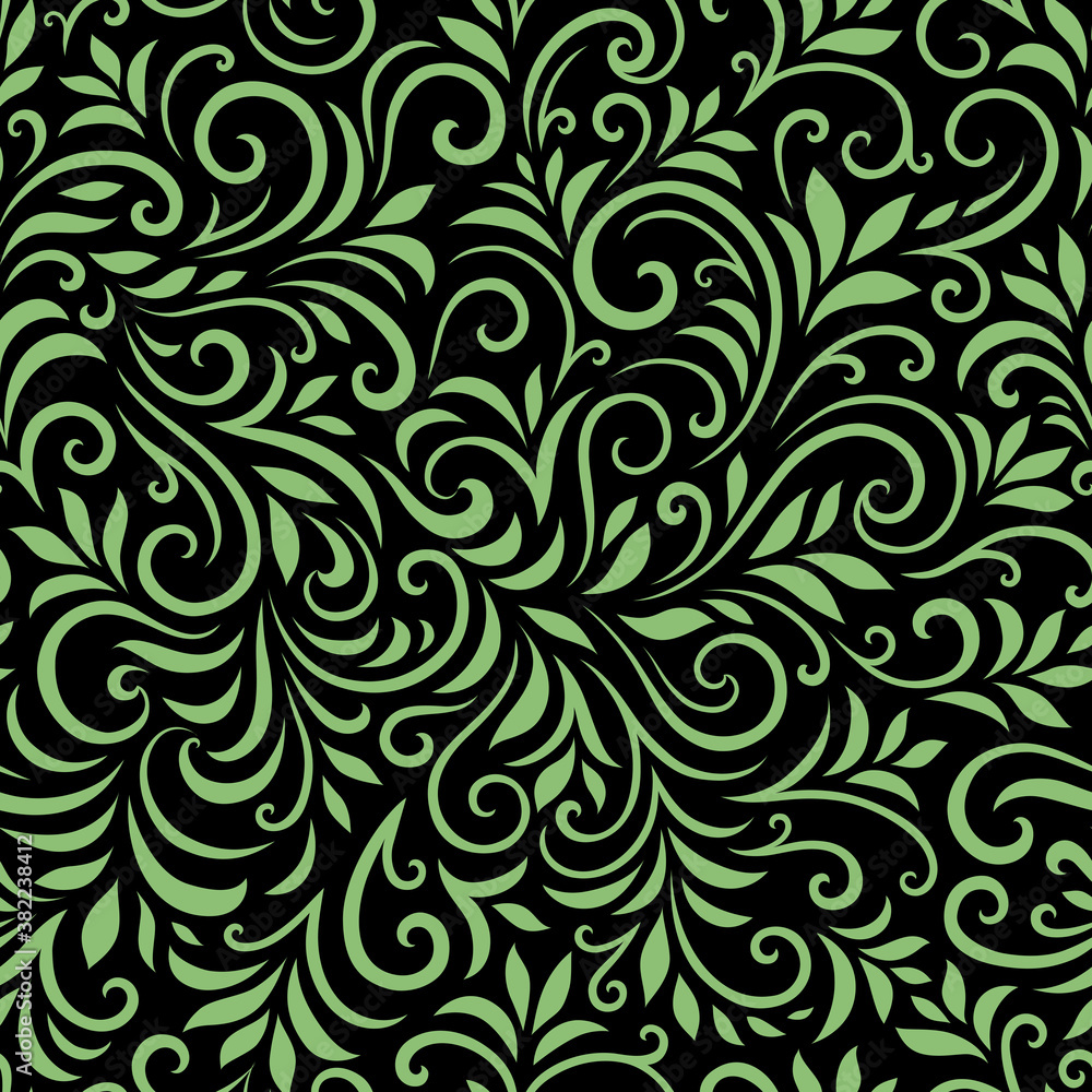Vector seamless pattern with leaves and curls. Monochrome abstract floral background. Stylish monochrome texture. Vector seamless pattern with leaves and curls. Monochrome abstract floral background. Stylish monochrome texture.