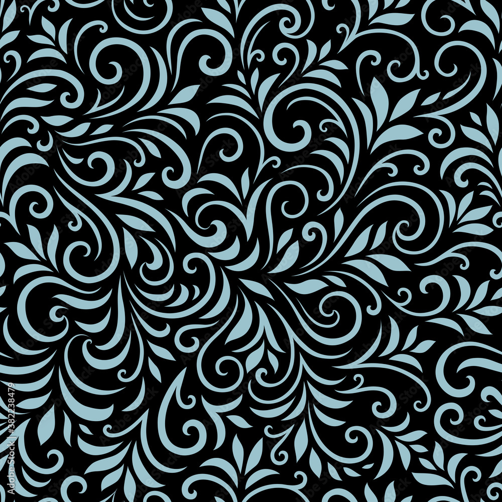 Vector seamless pattern with leaves and curls. Monochrome abstract floral background. Stylish monochrome texture. Vector seamless pattern with leaves and curls. Monochrome abstract floral background. Stylish monochrome texture.