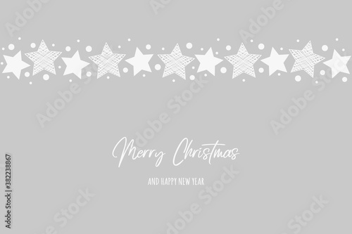 Christmas greeting card with hand drawn stars. Vector