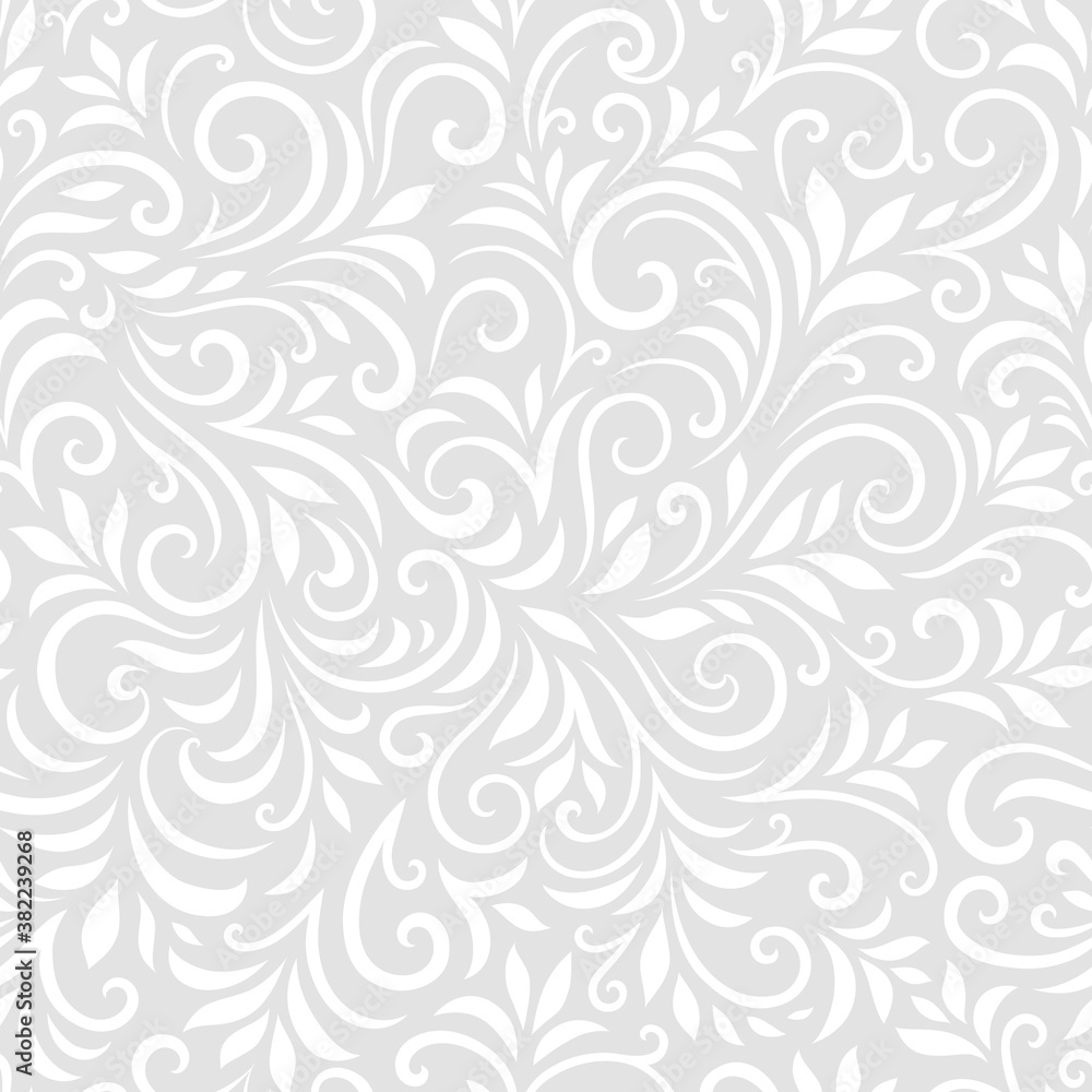Vector seamless pattern with leaves and curls. Monochrome abstract floral background. Stylish monochrome texture. Vector seamless pattern with leaves and curls. Monochrome abstract floral background. Stylish monochrome texture.