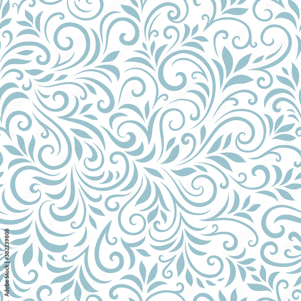 Vector seamless pattern with leaves and curls. Monochrome abstract floral background. Stylish monochrome texture. Vector seamless pattern with leaves and curls. Monochrome abstract floral background. Stylish monochrome texture.