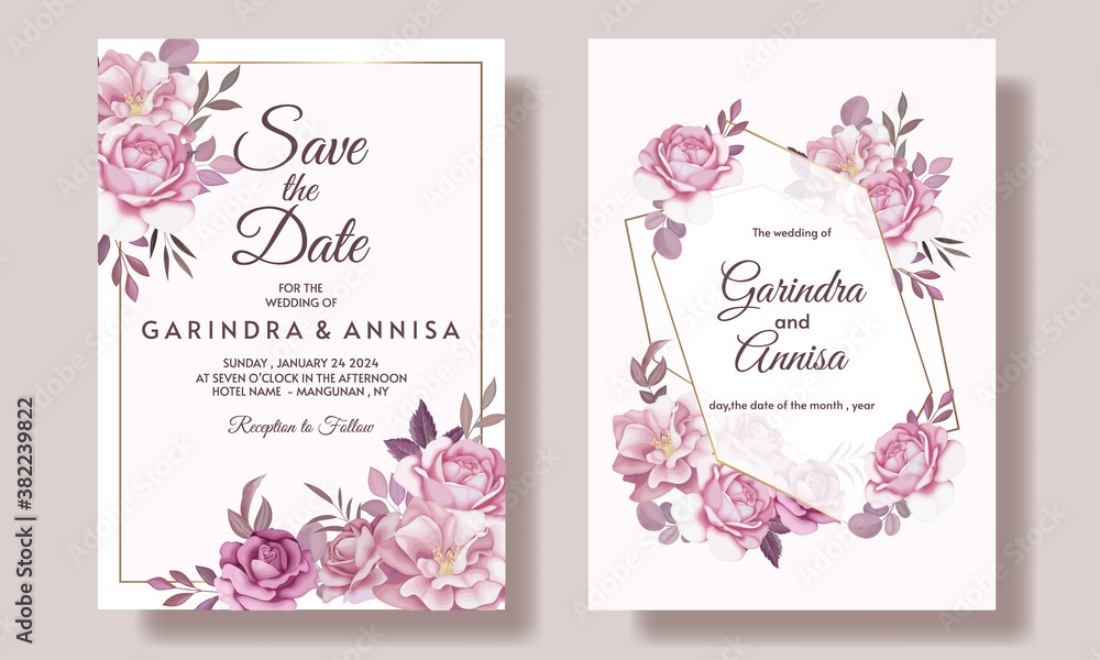 Fototapeta Beautiful floral frame wedding invitation card template Premium Vector