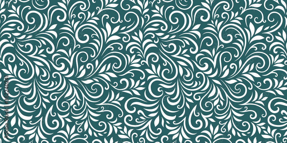 Vector seamless pattern with leaves and curls. Monochrome abstract floral background. Stylish monochrome texture. Vector seamless pattern with leaves and curls. Monochrome abstract floral background. Stylish monochrome texture.