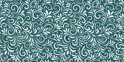 Vector seamless pattern with leaves and curls. Monochrome abstract floral background. Stylish monochrome texture.