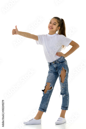 Little girl with a white t-shirt for advertising.