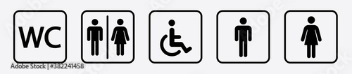 WC signs set.Toilet icons set.Wc piktogramm. WC Symbole. Lady and gentleman restroom symbol.Vector illustration