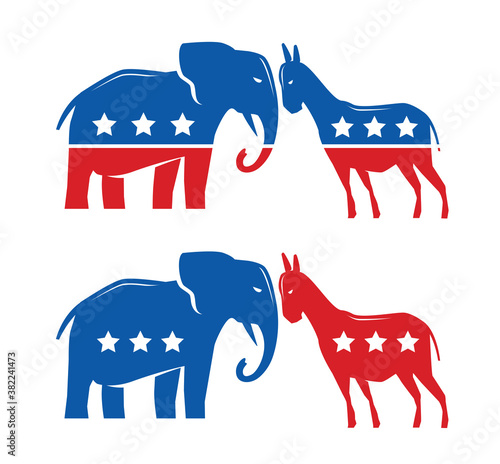Democratic and Republican political symbols. Election, voting, political debate