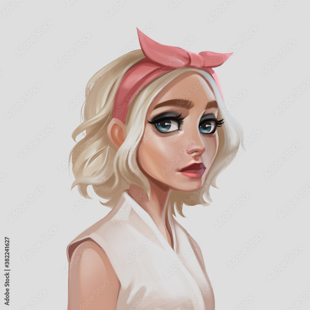 Beautiful woman portrait in digital illustration. Stylish original graphics portrait with beautiful young attractive girl model. Digital sketch avatar. Beautiful woman portrait in digital illustration. Stylish original graphics portrait with beautiful young attractive girl model. Digital sketch avatar.