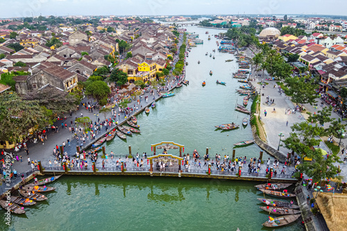 Aerial of the Historic district of the old town of Hoi An, Vietnam photo