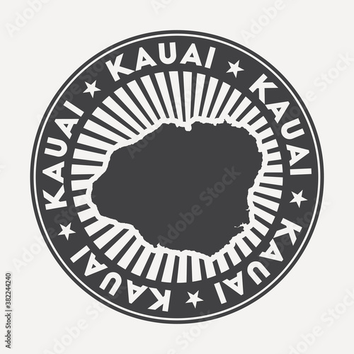 Kauai round logo. Vintage travel badge with the circular name and map of island, vector illustration. Can be used as insignia, logotype, label, sticker or badge of the Kauai.