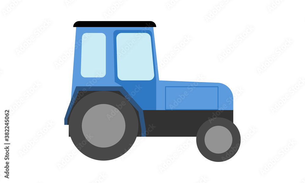 Blue tractor in flat style. Isolated on white background.