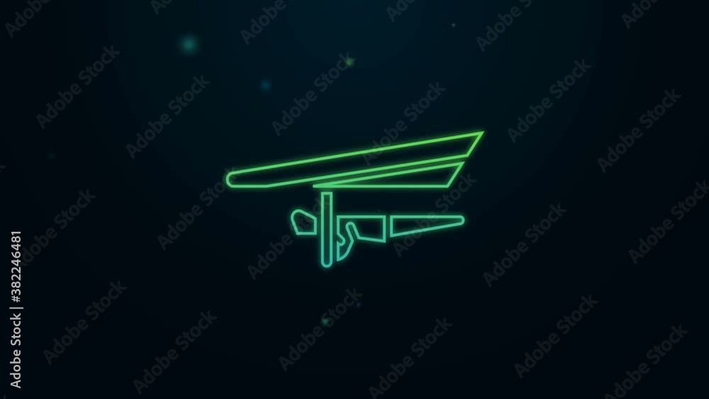 Glowing neon line Hang glider icon isolated on black background. Extreme sport. 4K Video motion graphic animation Glowing neon line Hang glider icon isolated on black background. Extreme sport. 4K Video motion graphic animation