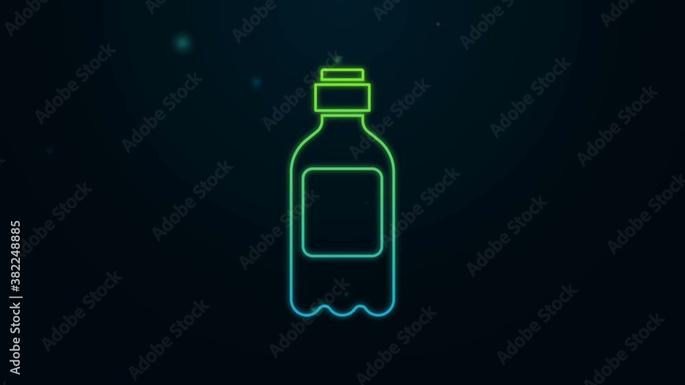 Glowing neon line Bottle of water icon isolated on black background. Soda aqua drink sign. 4K Video motion graphic animation Glowing neon line Bottle of water icon isolated on black background. Soda aqua drink sign. 4K Video motion graphic animation