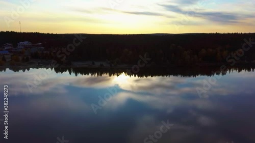 Wallpaper Mural Aerial video of beautiful mountain lake on a frosty autumn morning. Torontodigital.ca