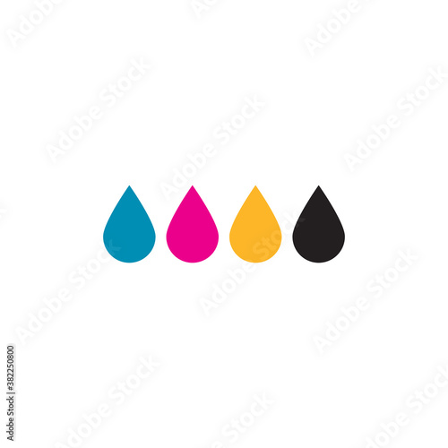 Cmyk printer color drops. Stock vector illustration isolated on white background.