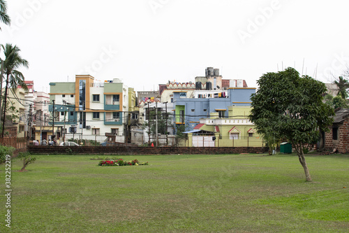 Colorful apartment buildings from a park in Bhubaneswar, Odisha, India photo