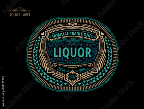 Liquor label, modern style typographic template, beverage package design