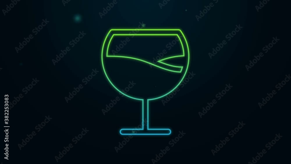 Glowing neon line Wine glass icon isolated on black background. Wineglass sign. 4K Video motion graphic animation Glowing neon line Wine glass icon isolated on black background. Wineglass sign. 4K Video motion graphic animation