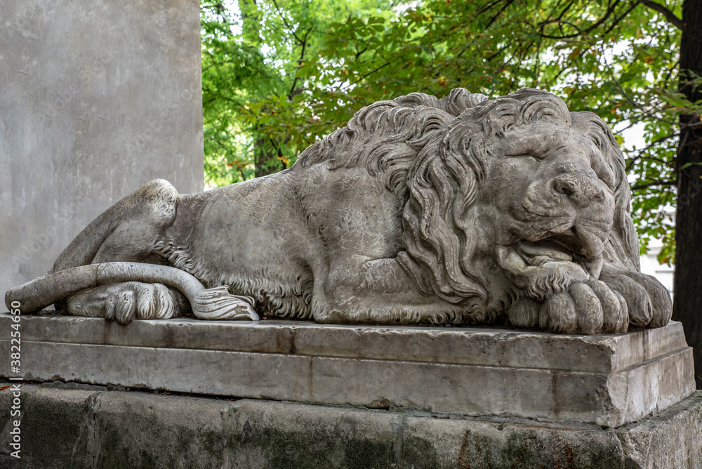 stone lion figure in the Lviv, Ukraine