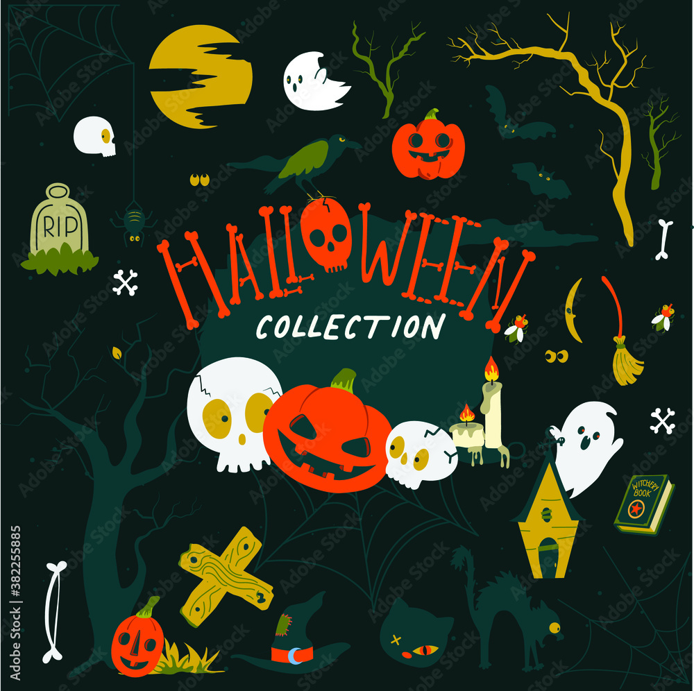 Concept illustration with flat vector design theme halloween package Concept illustration with flat vector design theme halloween package