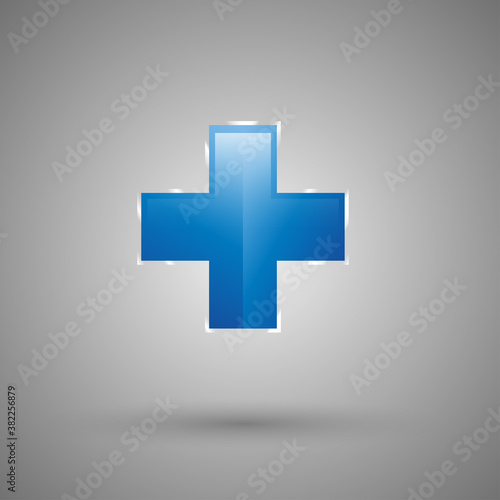 Blue Medical Cross Icon with reflections