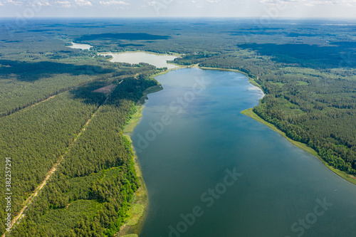 Aerial view of Sajno lake near Augustow, Poland