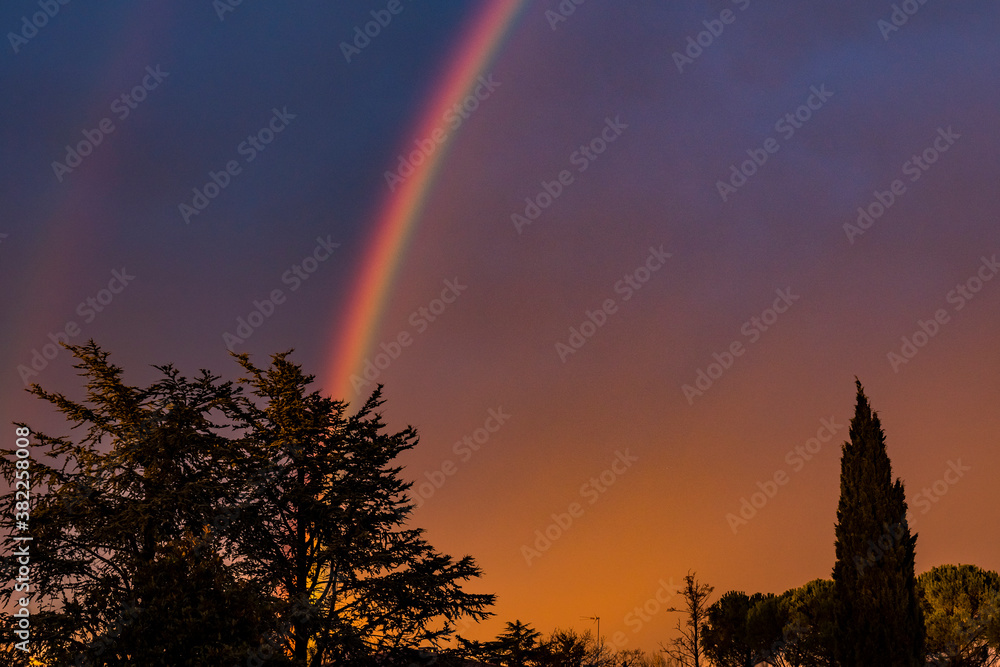 Amazing rainbow at sunset, after the thunderstorm. Amazing rainbow at sunset, after the thunderstorm.