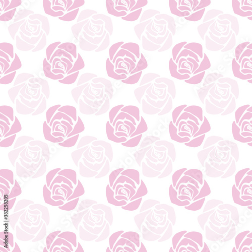 Vector, Pink and White Floral seamless pattern background. Monochrome rink roses in a geometric design on a white background. Use for decor, bedding, fashion and packaging.