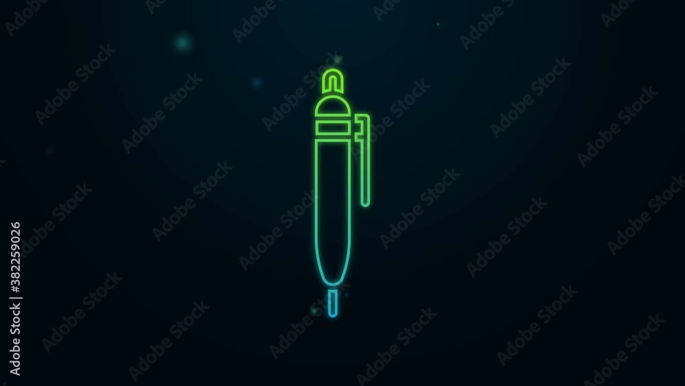 Glowing neon line Pen icon isolated on black background. 4K Video motion graphic animation