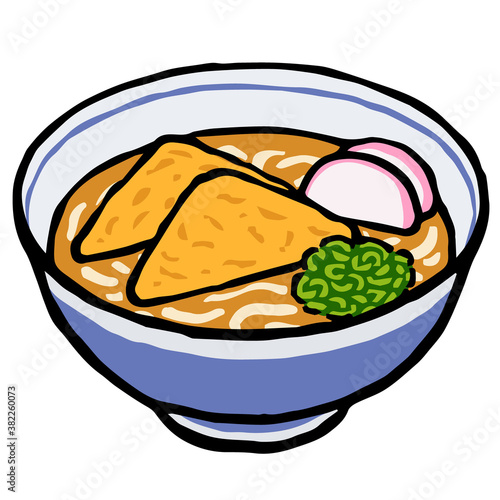 Illustration of Kitsune Udon: Illustration like woodblock print