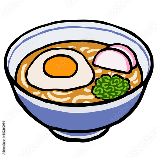 Illustration of Tsukimi Udon: Illustration like woodblock print