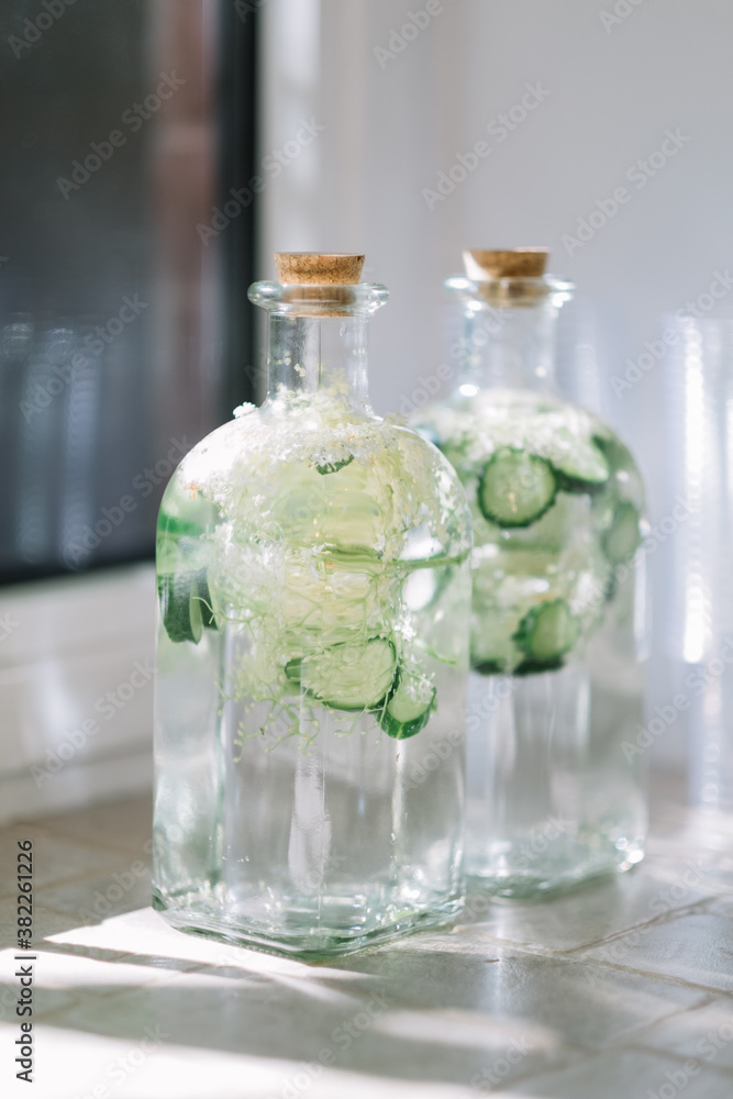 Fresh aromatised water with elderflower and cucumber Fresh aromatised water with elderflower and cucumber