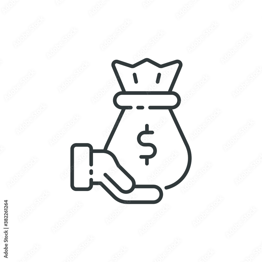 save money icon, salary money, invest finance, hand holding dollar, line symbols on white background - eps 10