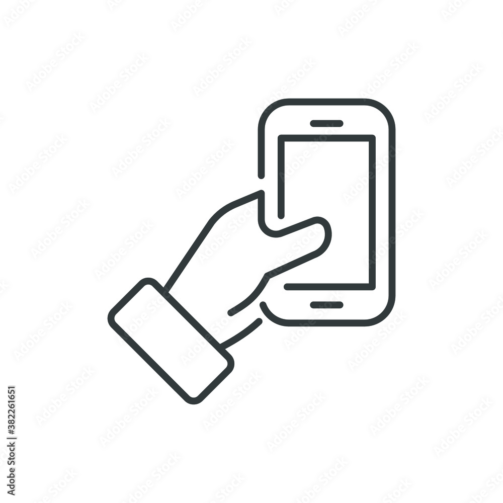 smartphone in hand icon vector. Thin line web symbol on white background - Vector illustration eps10 smartphone in hand icon vector. Thin line web symbol on white background - Vector illustration eps10