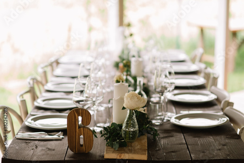 Decorated tables for a party photo