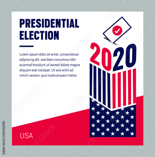 Presidential Election 2020 in United States. Vote day, November 3. US Election. Patriotic american element. Poster, card, banner and background. Vector illustration