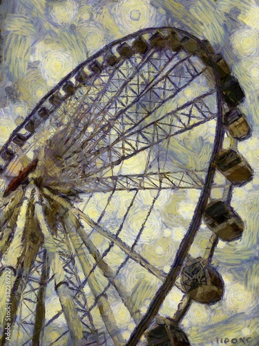 Large ferris wheel Illustrations creates an impressionist style of painting. photo