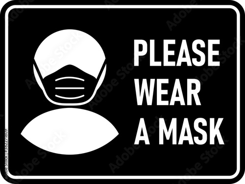 Please Wear a Face Mask Rectangular Instruction Icon with an Aspect Ratio of 4:3 and Rounded Edges. Vector Image.