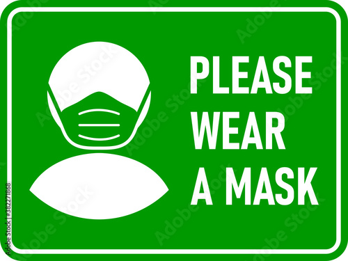 Please Wear a Face Mask Rectangular Instruction Icon with an Aspect Ratio of 4:3 and Rounded Edges. Vector Image.
