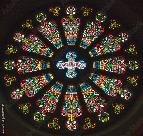 BARCELONA, SPAIN - MARCH 3, 2020: The rosette in the church Esglesia De Santa...