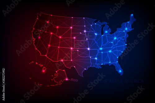 United state of america map polygonal with glowing lights and line