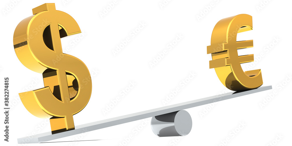 Dollar and euro sign on the balance bar Dollar and euro sign on the balance bar
