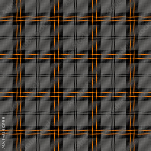 Halloween Tartan plaid. Scottish pattern in black, orange and gray cage. Scottish cage. Traditional Scottish checkered background. Seamless fabric texture. Vector illustration