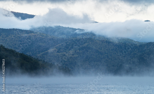 Foggy morning on the Yenisei River  Siberia